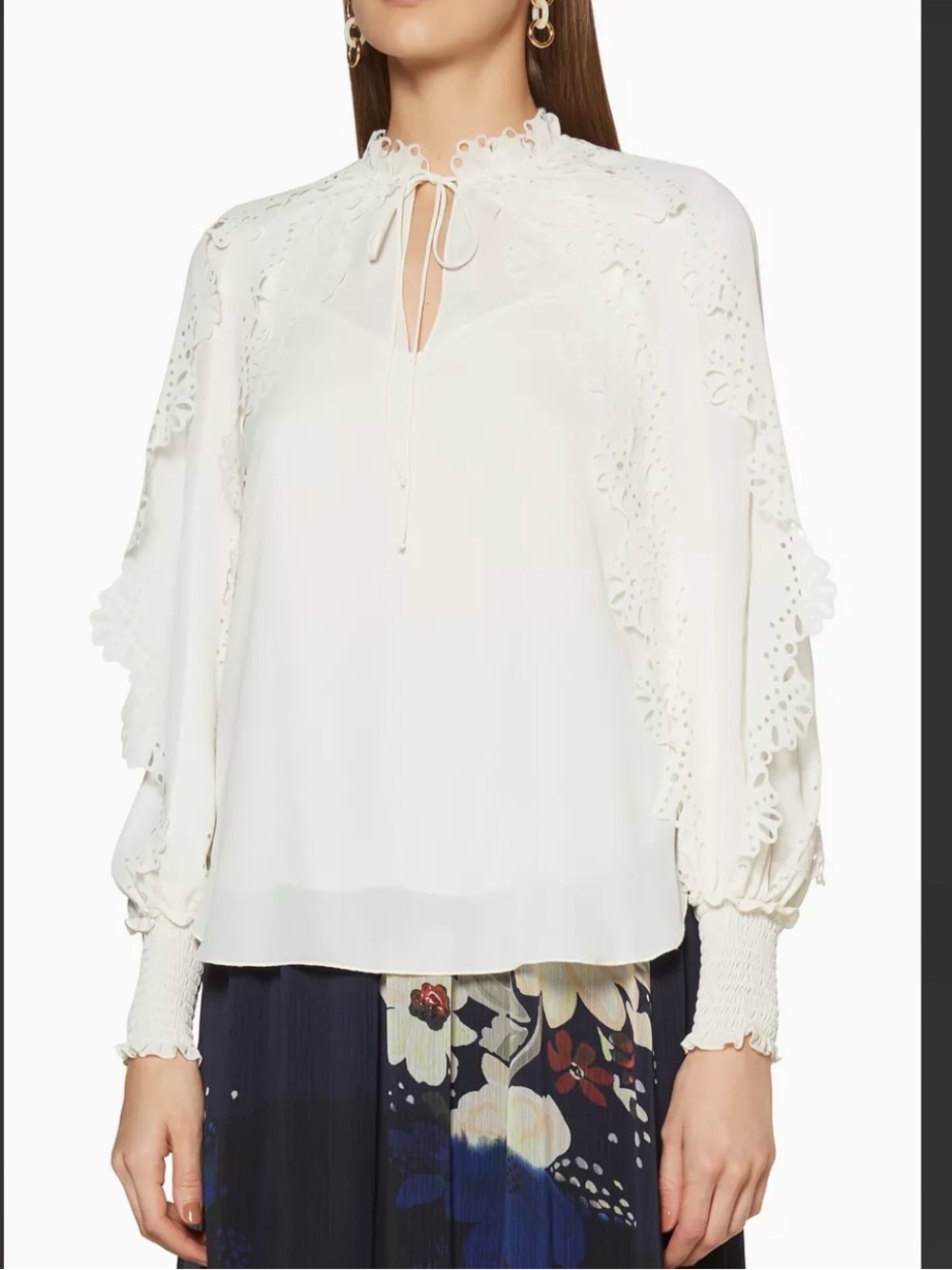 See by Chloe Laser-Cut Floral Trimmed Blouse